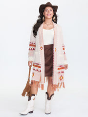 Boho Pattern Tassels Fluffy Texture Knit Cardigan