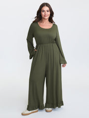 Ruffled Hem Scoop Neck Everyday Jumpsuit