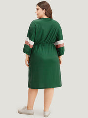 Striped Contrast Pocket Bowknot Patchwork Dress