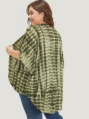 Tie Dye Ruffle Sleeve Asymmetrical Hem Kimono