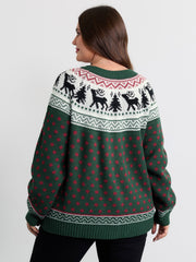Fair-Isle Holiday Buttons Knit Cardigan