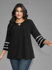 Sequin Patchwork Keyhole Bell Sleeve Blouse