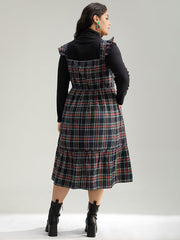 Plaid Ruffle Trim Shirred Spaghetti Strap Dress