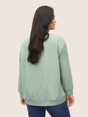 Solid Lace Panel Drop Shoulder Sweatshirt