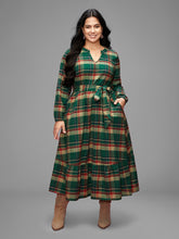 Festive Notched Collar Plaid Dress