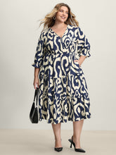 Abstract Print Cinched-Waist Maxi Dress