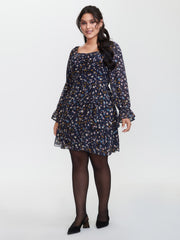 Chiffon Floral Sweetheart Neckline Mini Dress