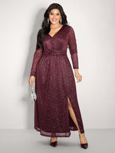 Shimmery Hot Stamp Stretchy Slit Maxi Dress