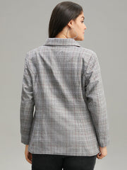 Plaid Lapel Collar Pocket Button Up Blazer