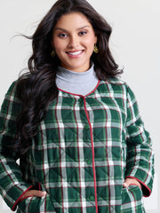 Checkered Pattern Button Quilted Jacket