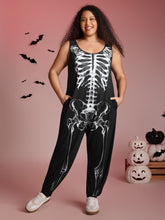 Skeleton Printed Off-Sleeves Jumpsuit