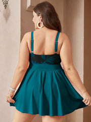 Floral Patchwork Ruffle Hem Sculpt Waist Swim Dress