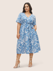 Silhouette Floral Print Pocket Wrap Belted Dress