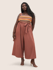 Geometric Embroidered Contrast Belted Wide Leg Jumpsuit