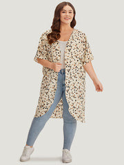 Allover Print Open Front Dolman Sleeve Kimono