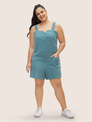 Notched Collar Textured Patch Pocket Jumpsuit