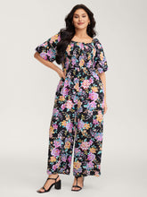 Floral Print Bust-Ease Shirred Jumpsuit