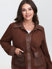 Suede Leather Detail Button-Down Jacket