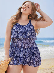 Floral Printed Adjustable Straps Ruffle Trim Tankini Top