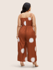 V Neck Sun Print Gathered Jumpsuit