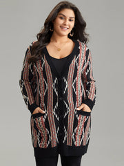 Bandana Print Button Down Patched Pocket Tunic Cardigan