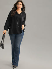 Anti-Wrinkle Lace Up Chain Detail Lantern Sleeve Blouse