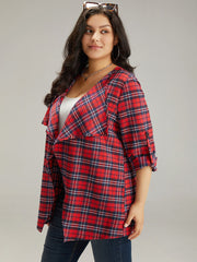 Plaid Asymmetrical Hem Tab Sleeve Jacket