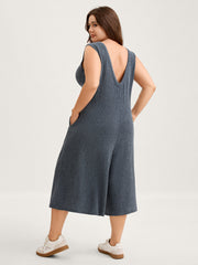 Stretchy Textured Pleated Wide-Leg Jumpsuit