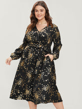 Floral Pocket Lantern Sleeve Belted Surplice Neck Dress