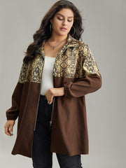 Snakeskin Print Patchwork Contrast Zipper Windbreaker