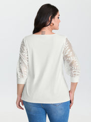 Sheer Floral Sleeve Spliced Blouse