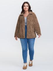 Furry Textured Color Contrast Pockets Jacket