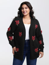3D Floral Pattern Pockets Knit Cardigan