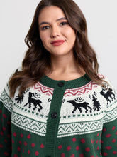 Fair-Isle Holiday Buttons Knit Cardigan
