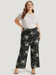 Floral Print Pocket Belted Pants