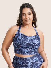 Heart Neckline Tropical Print Crossover Swim Top