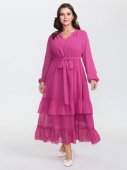 Ruffled Stretchy Waist-Tie Maxi Dress