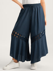 Sheer Lace Trim Flared Drawstring Pants