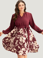 Silhouette Floral Print Belted Pleated Dress