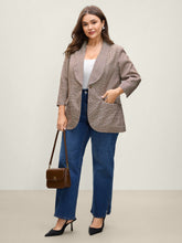 Plaid Pattern Gathered Sleeve Button Blazer