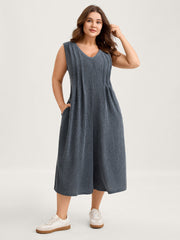 Stretchy Textured Pleated Wide-Leg Jumpsuit