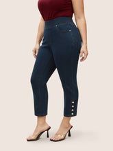 Black Wash Button Detail Elastic Wais Slim Jeans