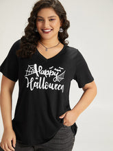 Halloween Letter Print V Neck T-shirt