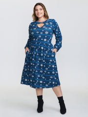 Happy Holidays Neck Cut-Out Midi Dress