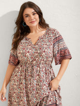 Floral Print Lace Waist Drawstring Maxi Dress