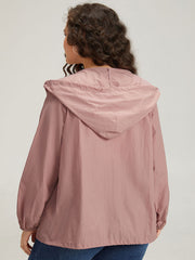 Plain Hooded Pocket Zipper Fly Drawstring Jacket