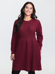 Textured Cinched-Waist A-Line Sweater Dress