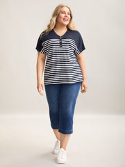 Stretchy Striped Button Front T-Shirt