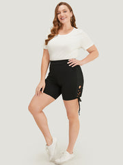 Solid Cut Out Lace Up Shorts