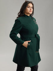 Solid Metal Detail Belted Pocket Coat